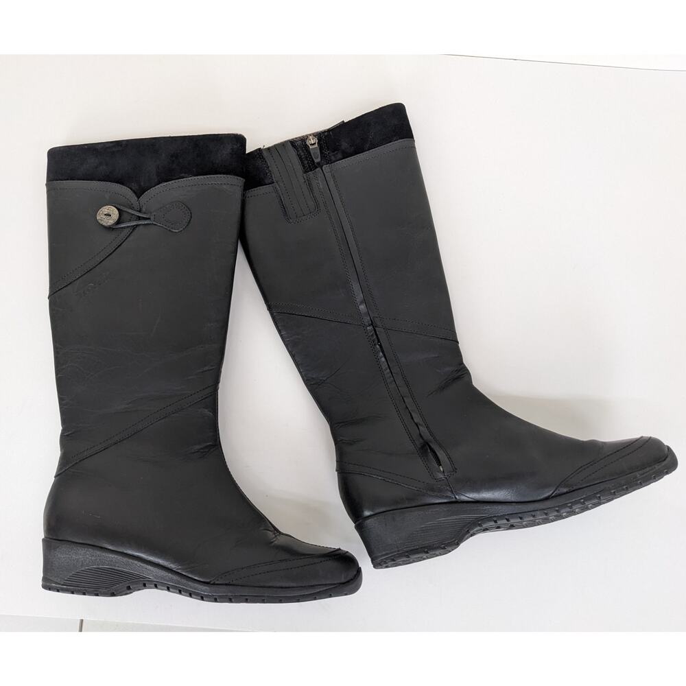 Teva Jade Cove Black Leather Tall Side Zip Boots Sz 9.5 Fall Winter Waterproof